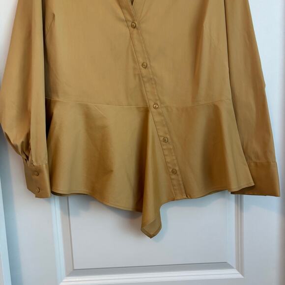 Chicos Black Label Poplin Peplum Button Down Shirt Yellow 12 Career Modern - Picture 7 of 9